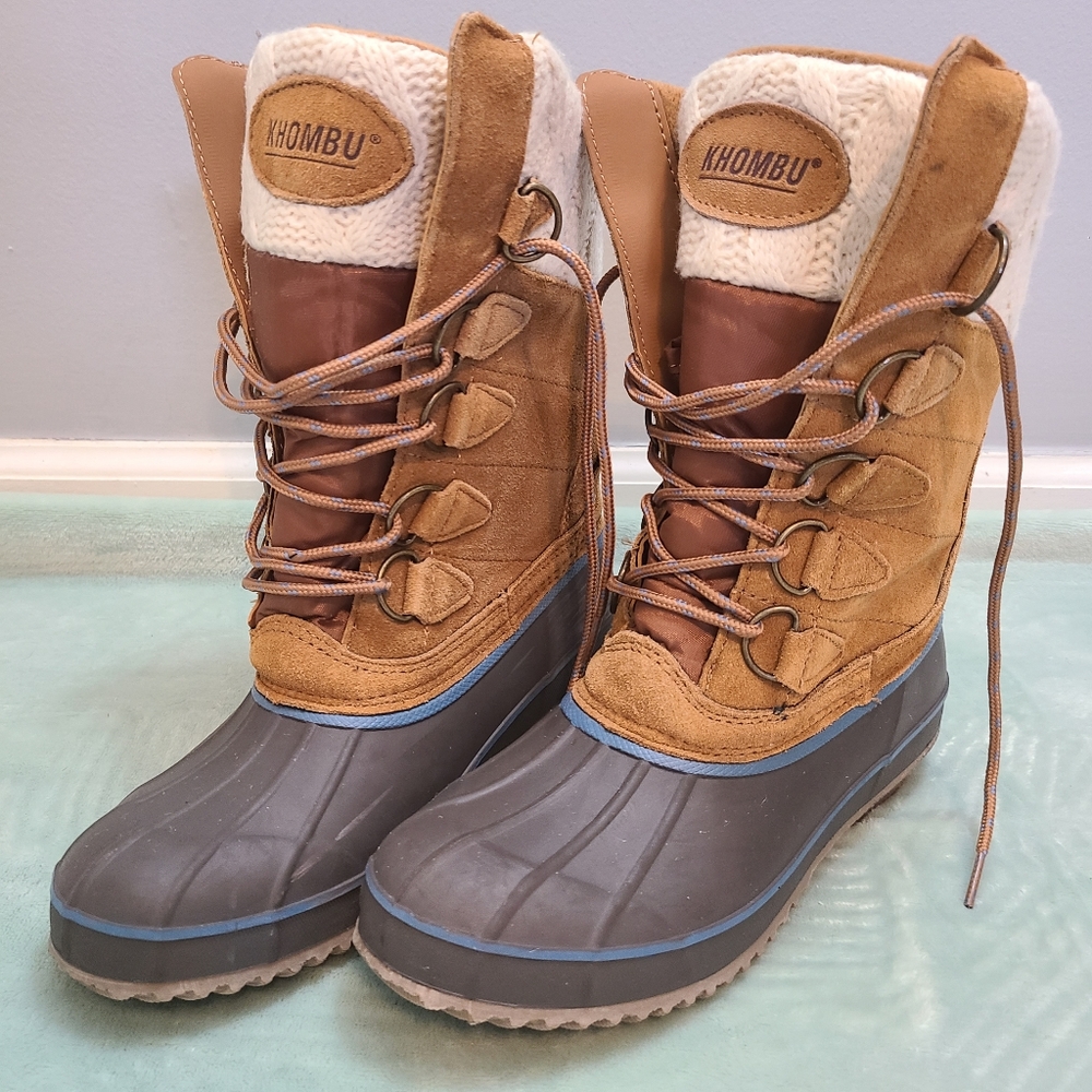 Khombu Leather Rubber Fur Boots Size 8